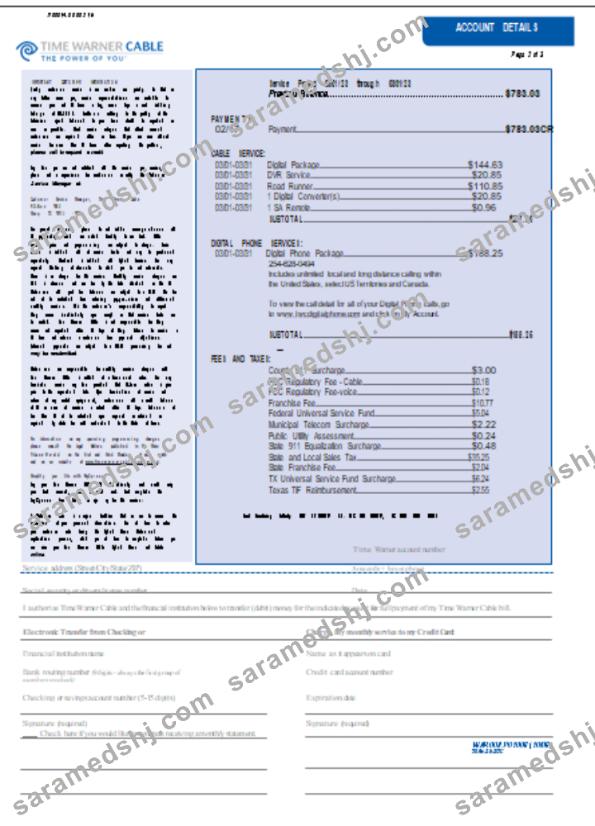 Time Warner Cabel utility business bill,  page 2, SCR